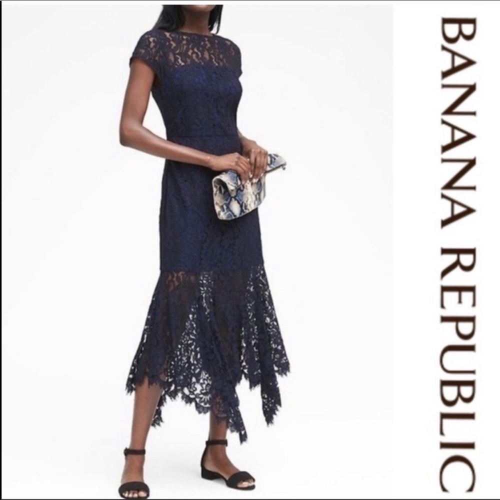 Banana Republic lace trumpet midi dress